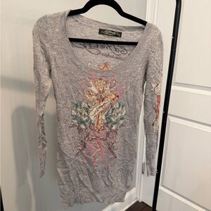 Ed Hardy Gray Graphic Long Sleeve Shirt